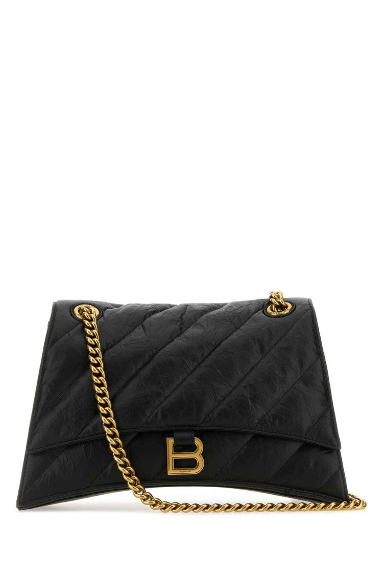 Balenciaga Black Leather Medium Crush Shoulder Bag