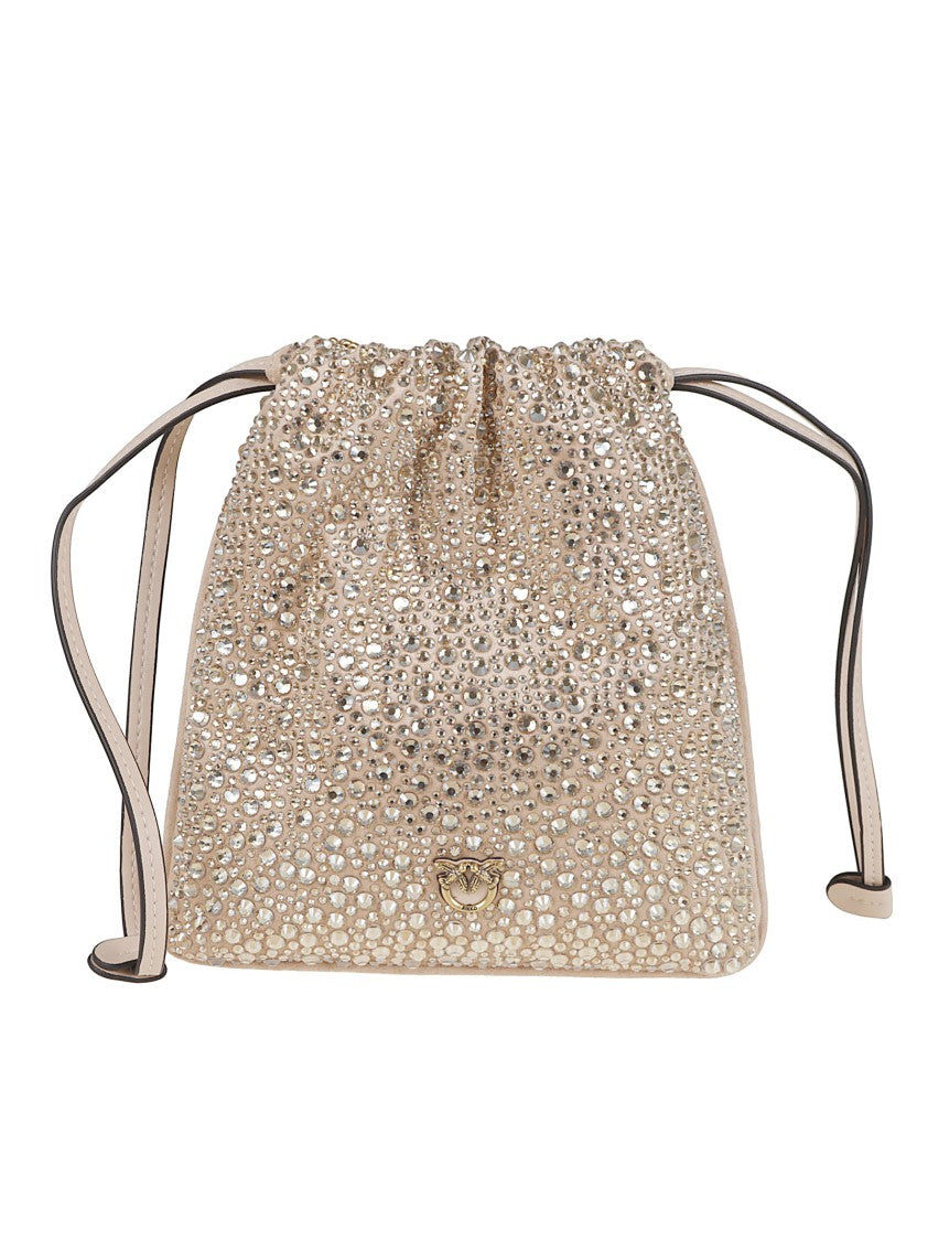 Pinko Rhinestone-Embellished Slouchy Drawstring Bag
