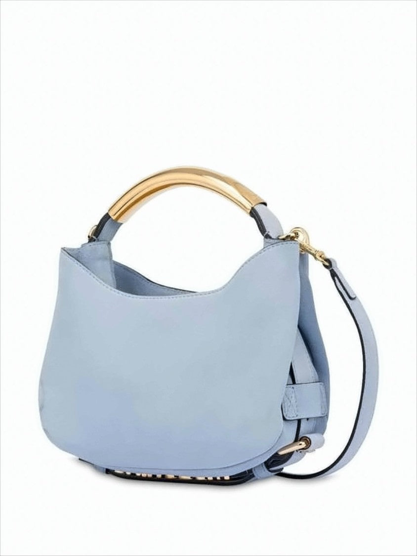 Moschino Curved Handle Calf Leather Tote Bag