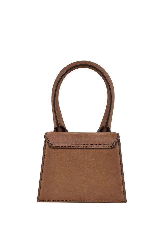 Jacquemus Trapezoidal Brown Suede Mini Bag With Gold Detail