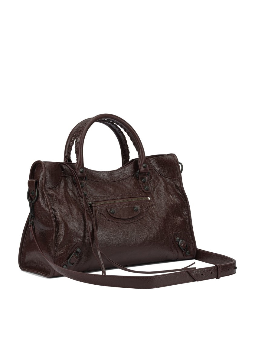 Balenciaga Bordeaux Textured Leather Shoulder Bag With Hand-Woven Handles