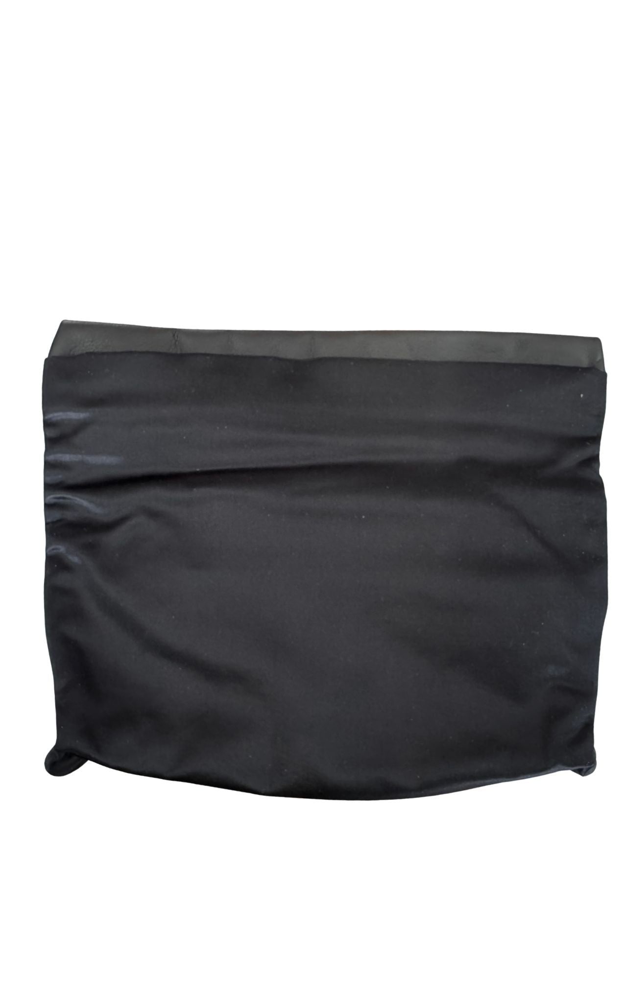 Black Leather Satin Fold-Over Clutch