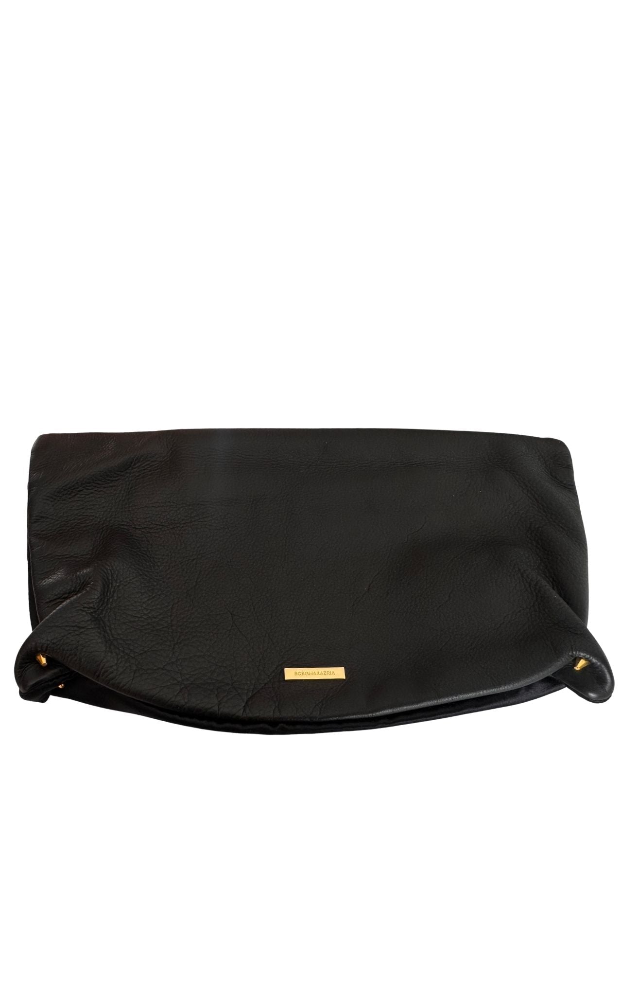 Black Leather Satin Fold-Over Clutch