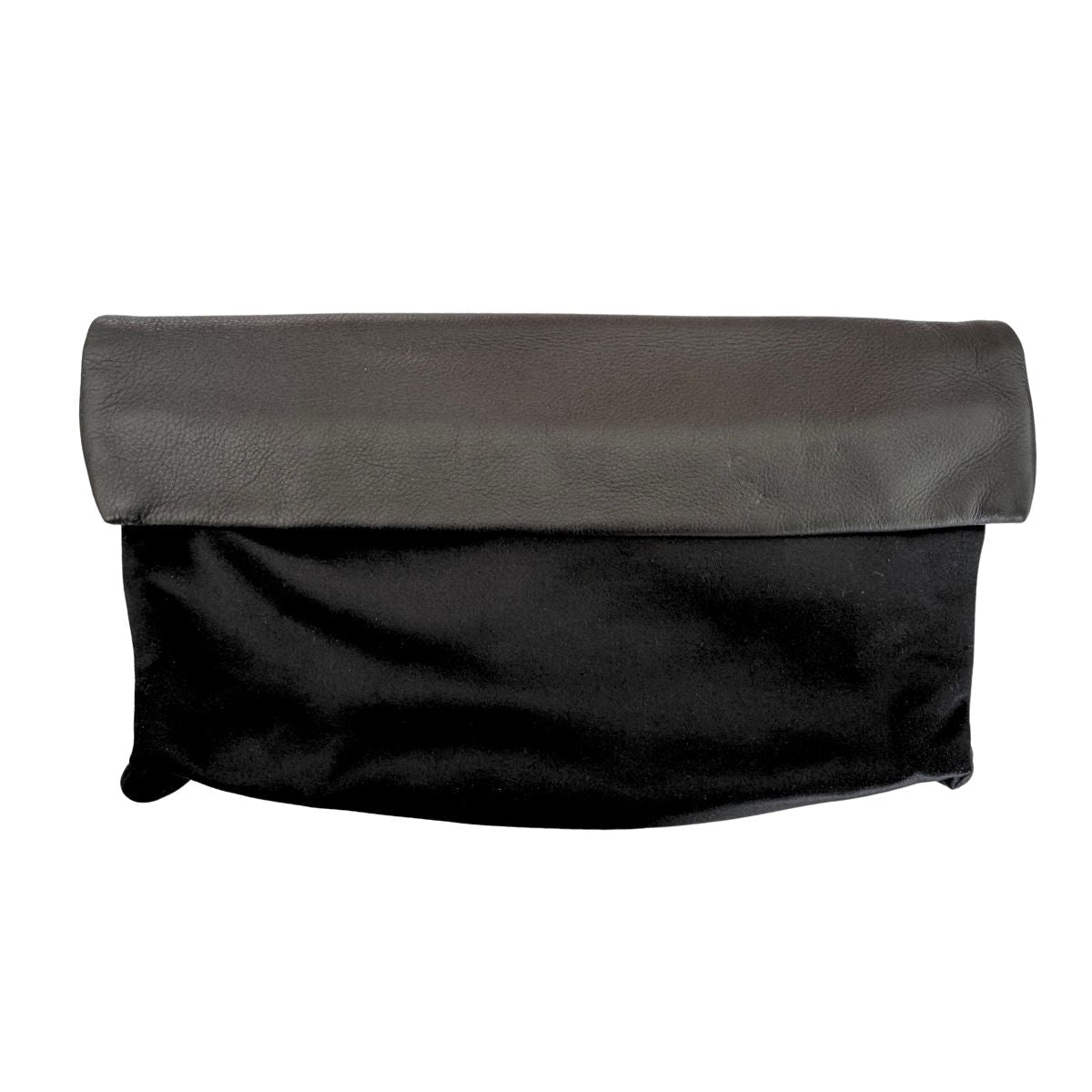 Black Leather Satin Fold-Over Clutch