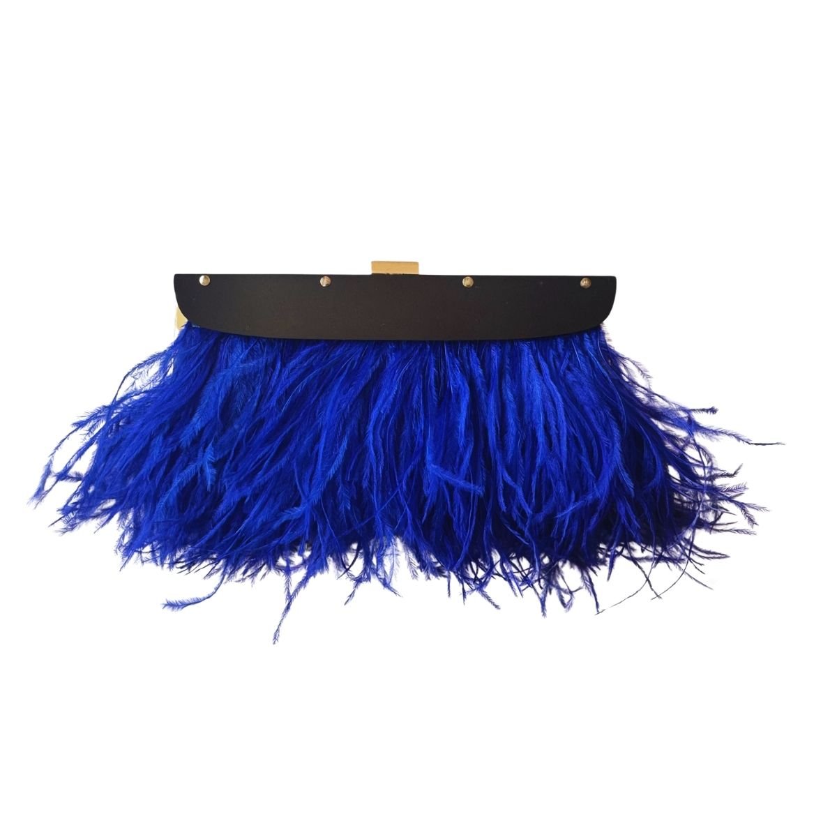 Portia Blue Feather-Trim Lucite Clutch