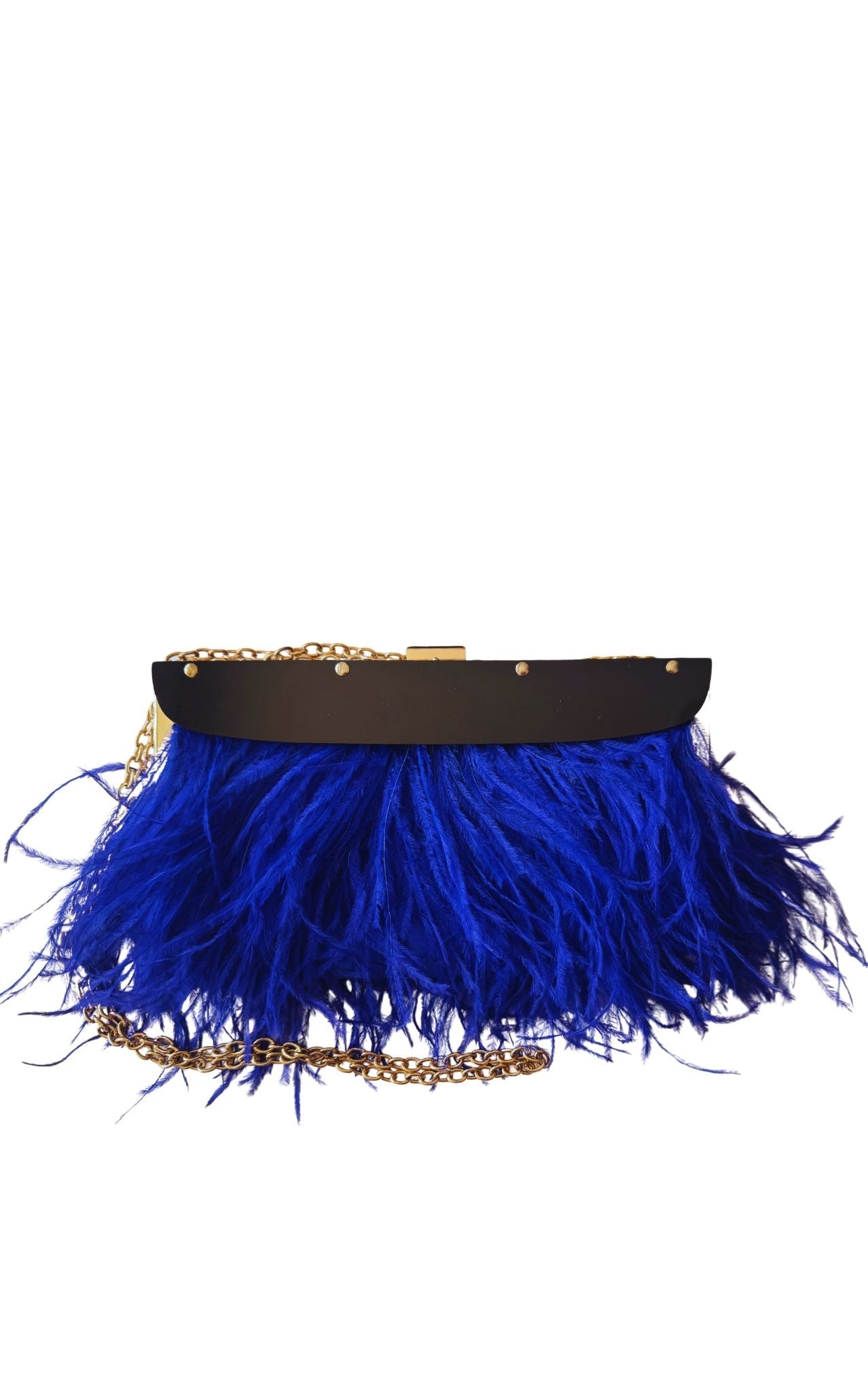 Portia Blue Feather-Trim Lucite Clutch