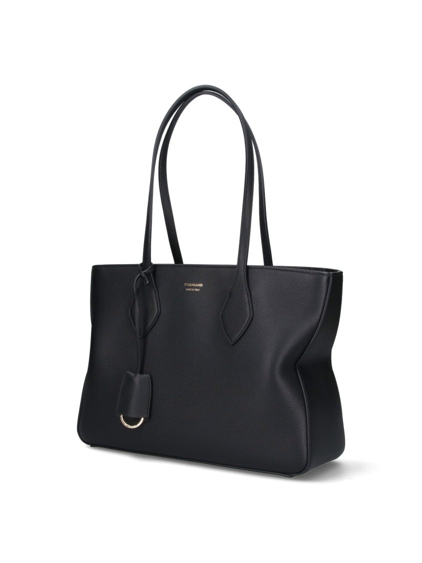 Ferragamo Compact Black Calfskin Tote Bag