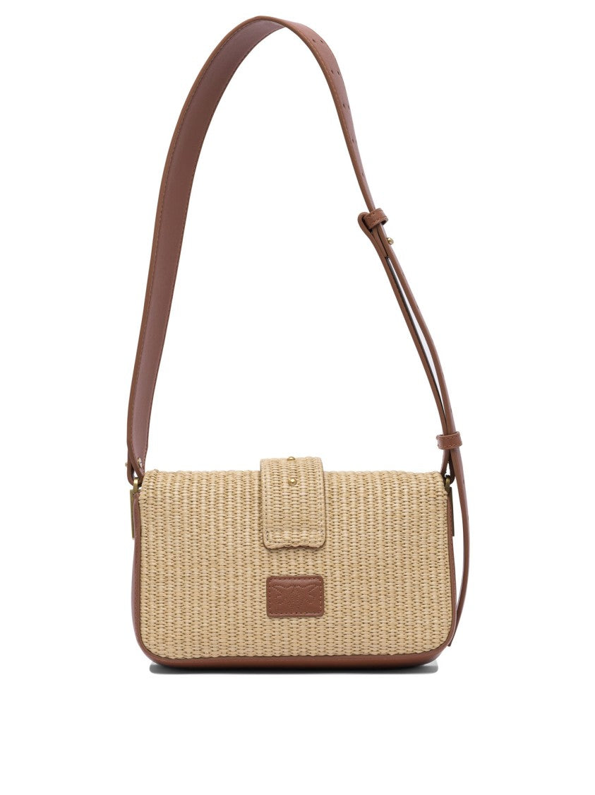 Pinko Beige Rafia And Leather Crossbody Bag