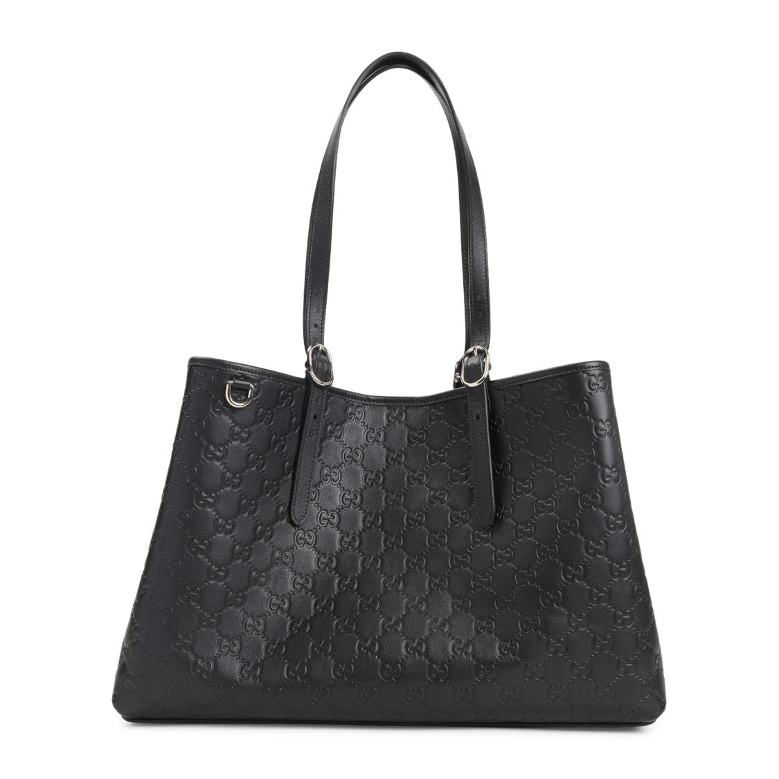 Gucci Black Leather Emblem Gg Tote Bag