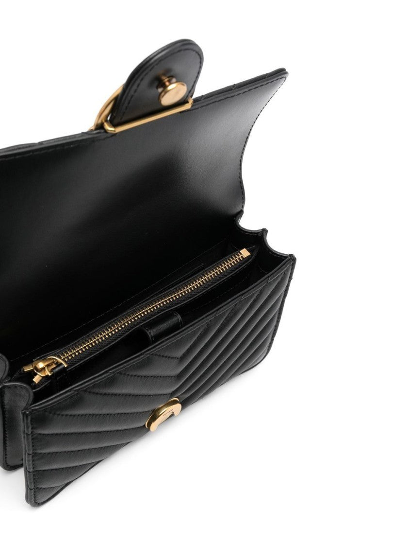 Pinko Chevron-Pattern Quilted Black Bag With Gold-Tone Emblem