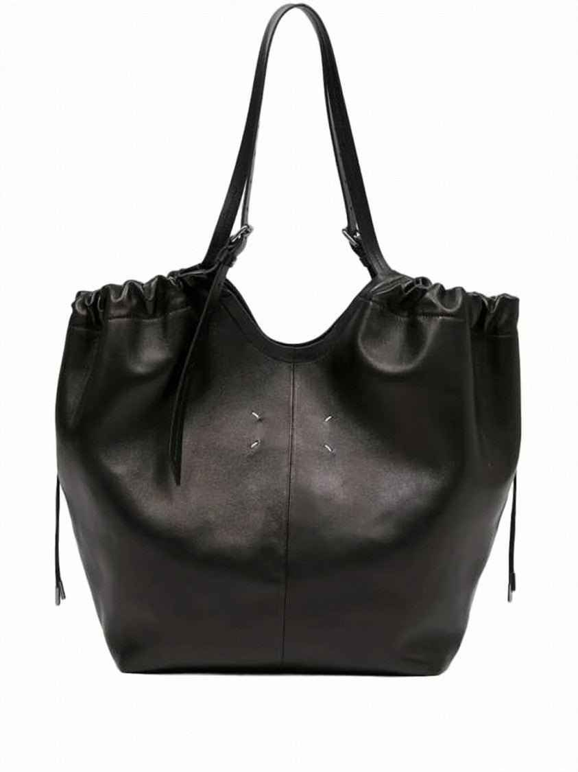 Maison Margiela Spacious Drawstring Tote Bag In Natural Leather