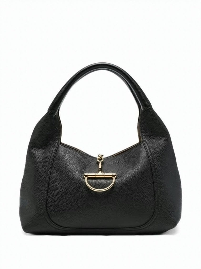 Gucci Textured Calf Leather Shoulder Bag With Gold-Tone Clasp