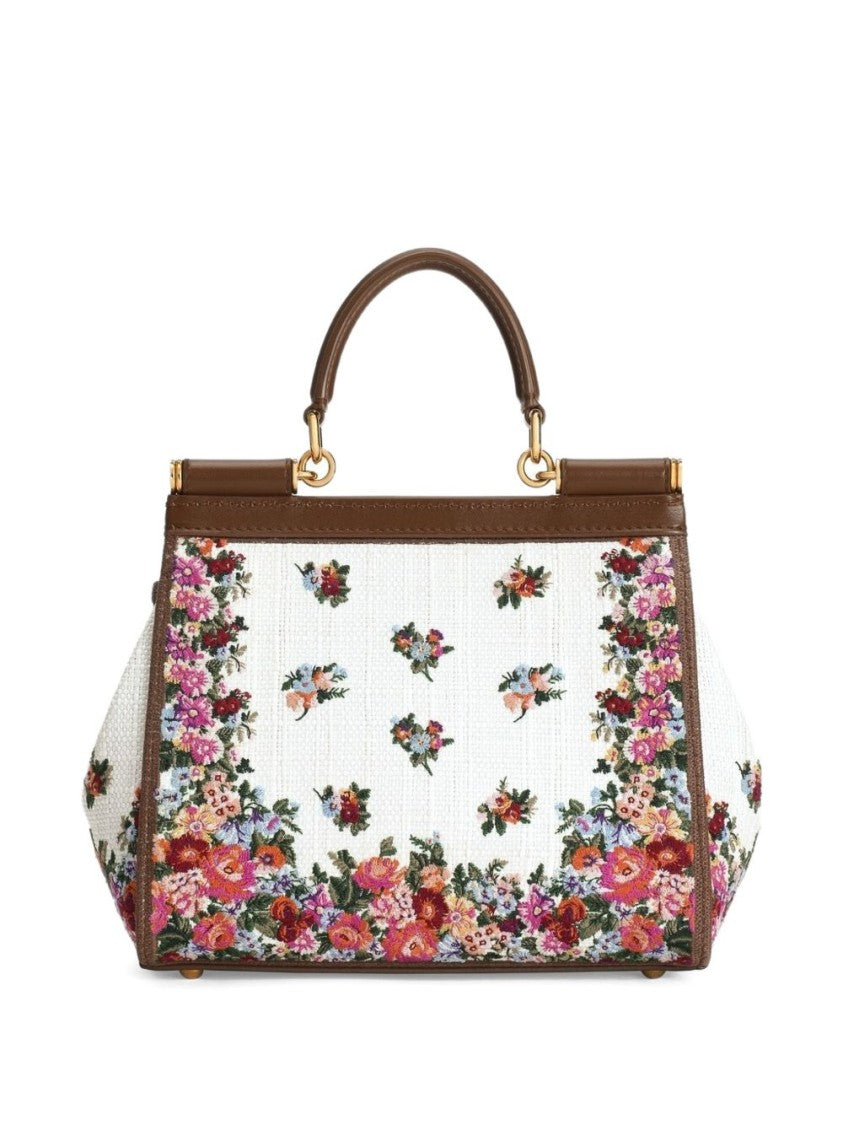 Dolce & Gabbana Floral-Print Structured Handbag With Leather Trim