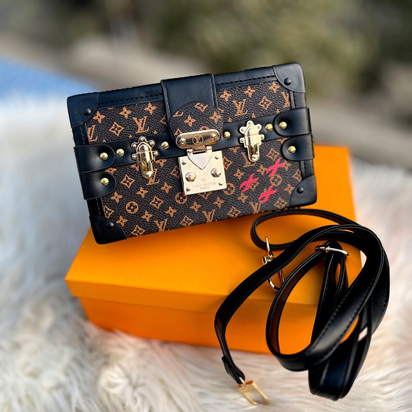 L-O-U-I-S V-U-I-T-T-O-N TRUNK CROSSBODY WITH LONG STRAP – Women Bag (Black Design A)