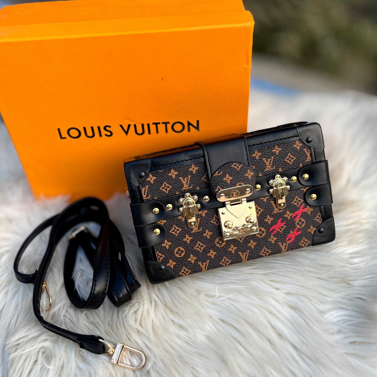 L-O-U-I-S V-U-I-T-T-O-N TRUNK CROSSBODY WITH LONG STRAP – Women Bag (Black Design A)