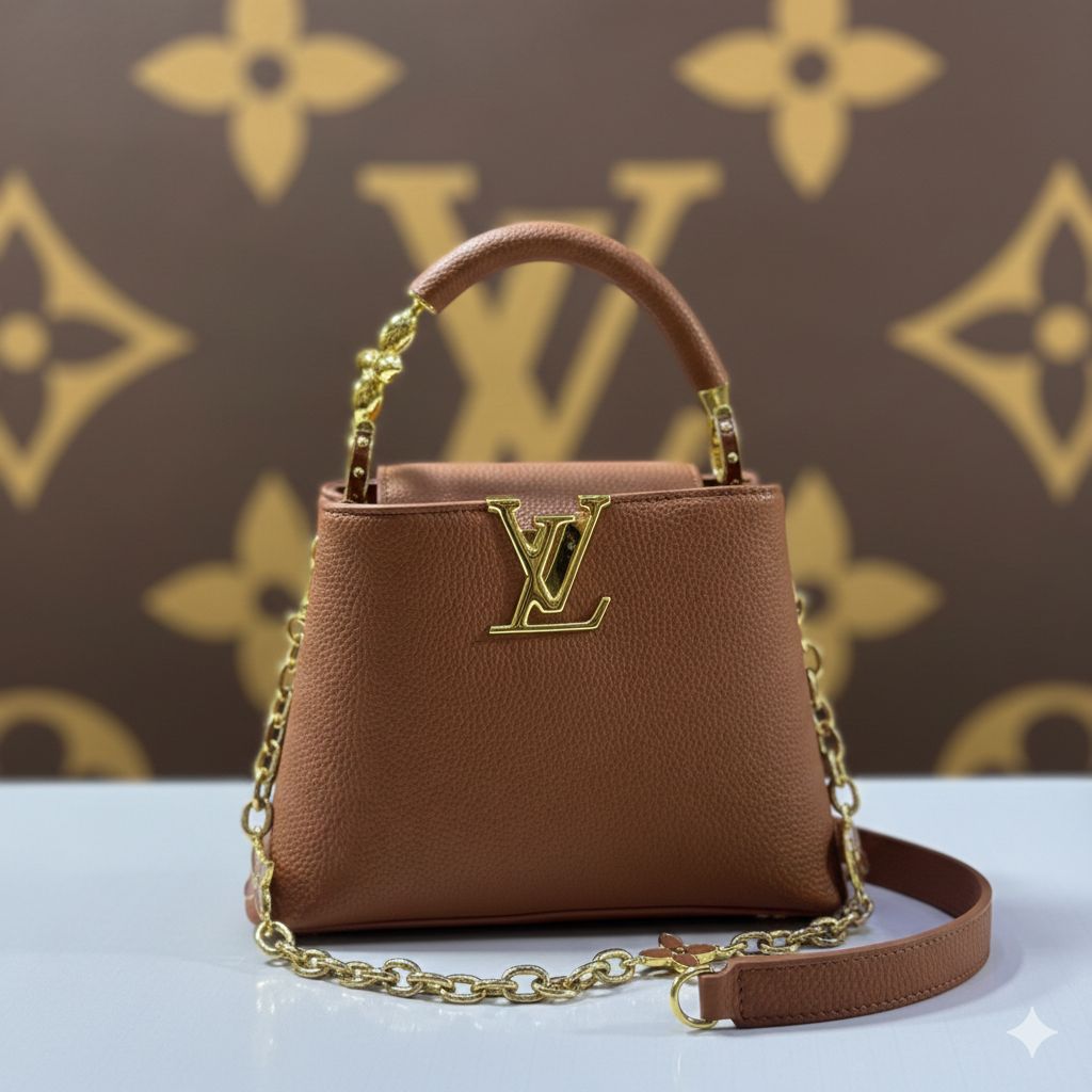 L-O-U-I-S V-U-I-T-T-O-N Capucines Mini – Premium Women Mini Bag with Chain Strap (Brown)