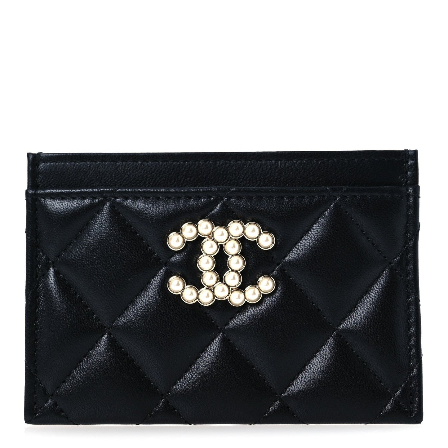 Lambskin Quilted Pearl CC Chanel  Holder Black
