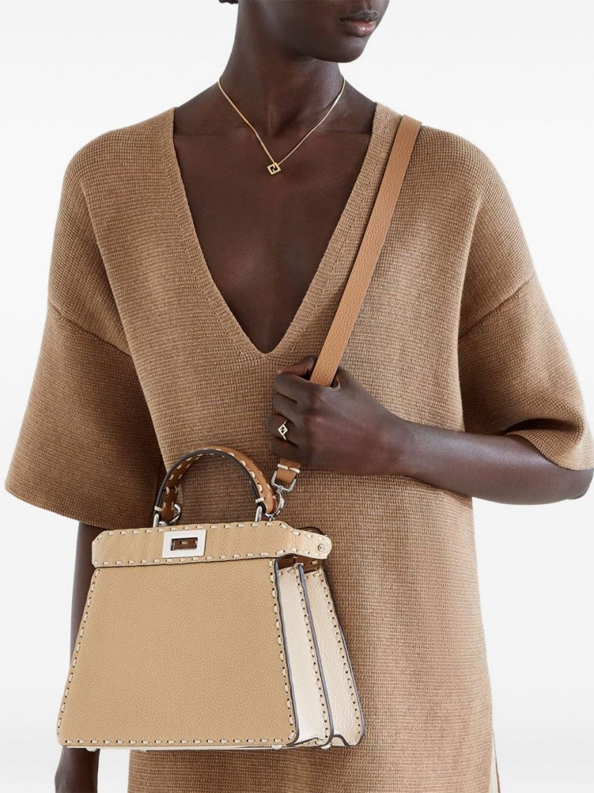Fendi Trapezoidal Textured Leather Shoulder Bag