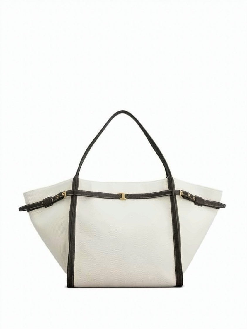 Tod's Linen Tote Bag With Dark Leather Trim