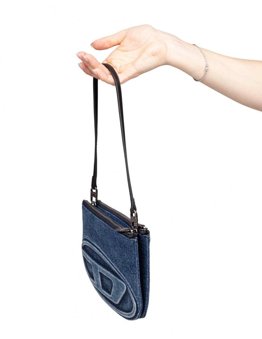 Diesel Twin Denim Shoulder Bag With Embossed Logo
