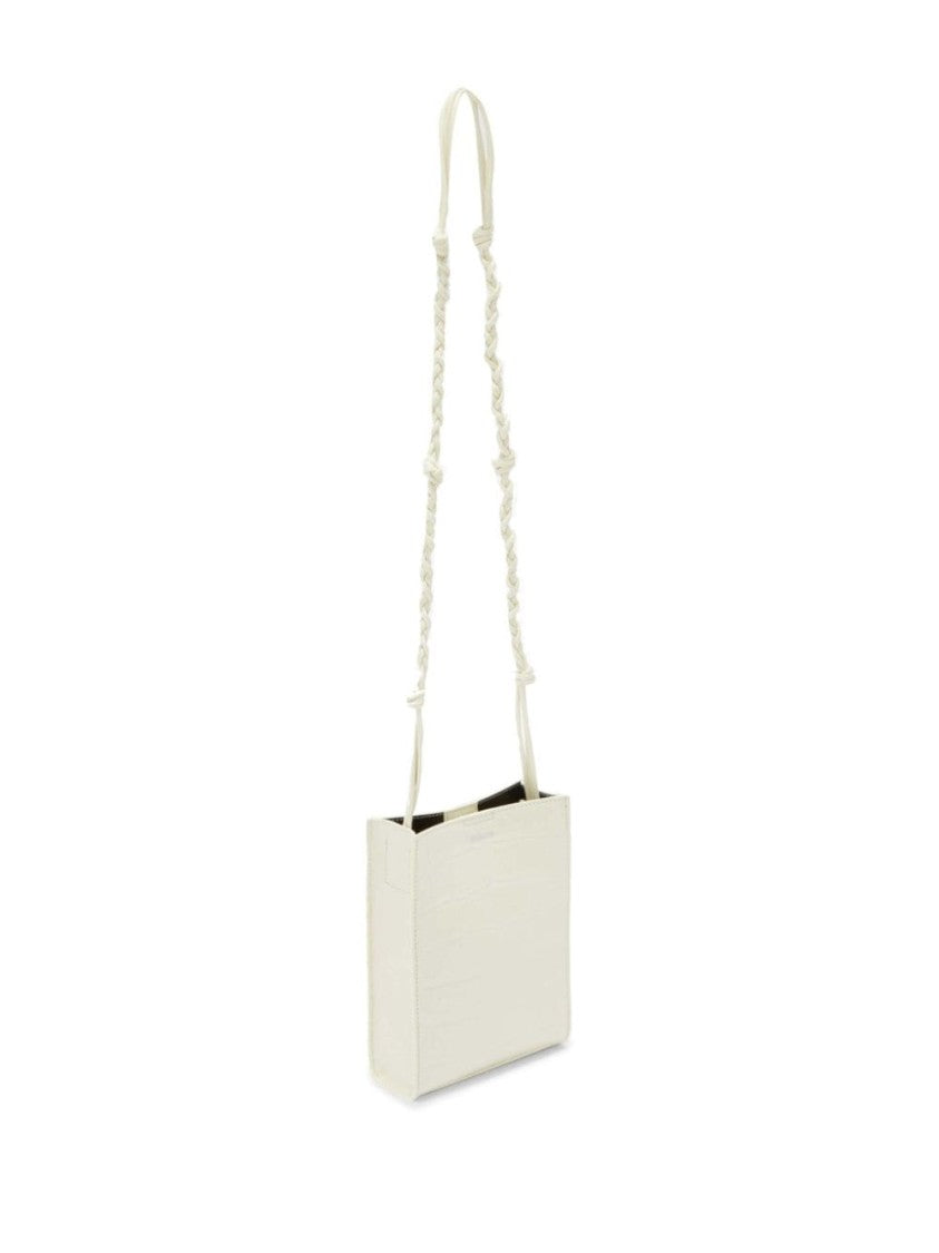 Jil Sander White Embossed Crocodile Effect Shoulder Bag