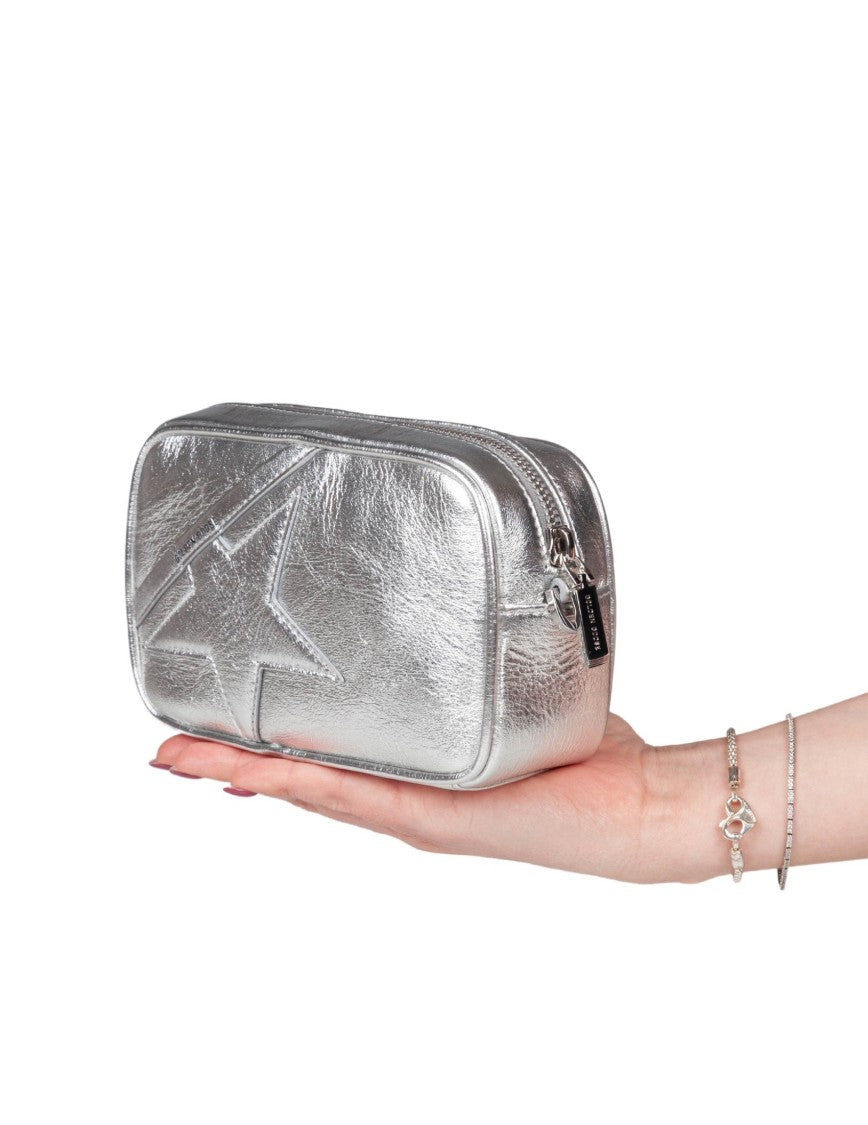 Golden Goose Mini Star Bag In Laminated Silver Leather With Embossed Detail
