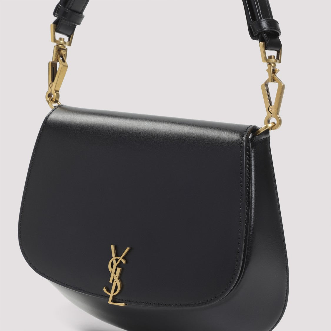 Saint Laurent Curved Black Leather Shoulder Bag