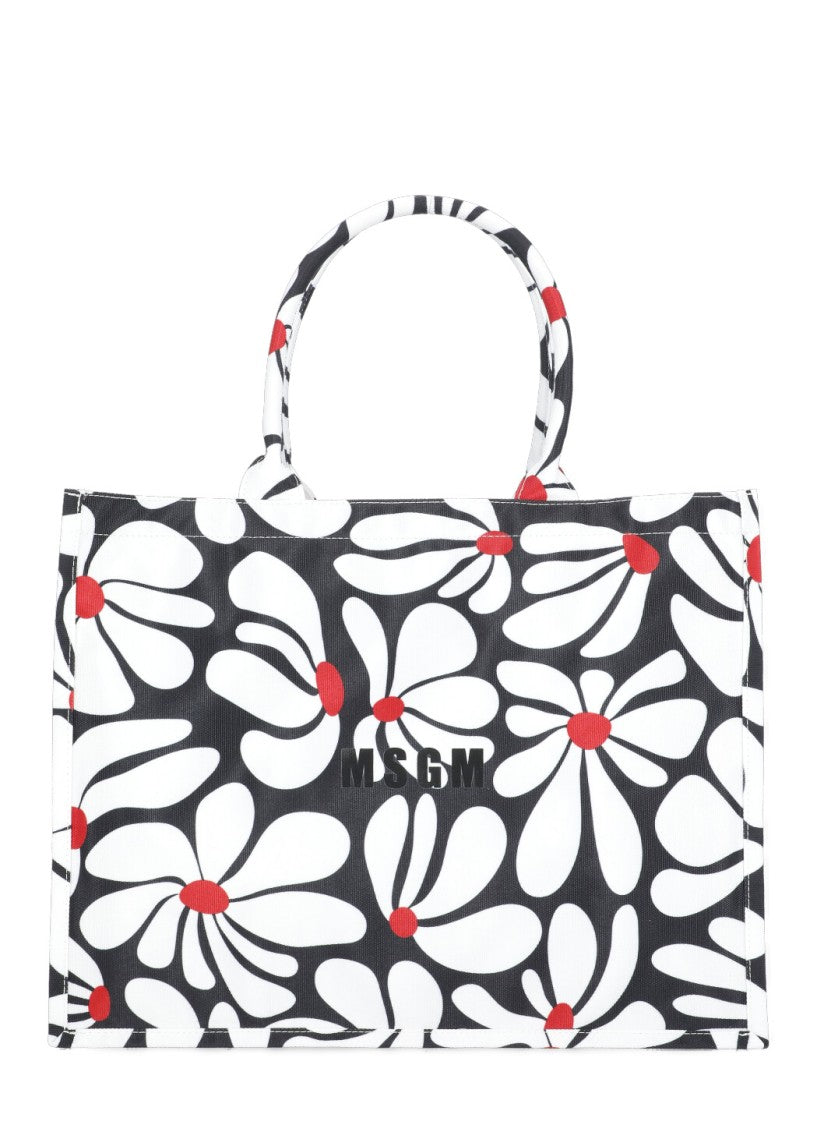 Msgm Black Canvas Tote Bag