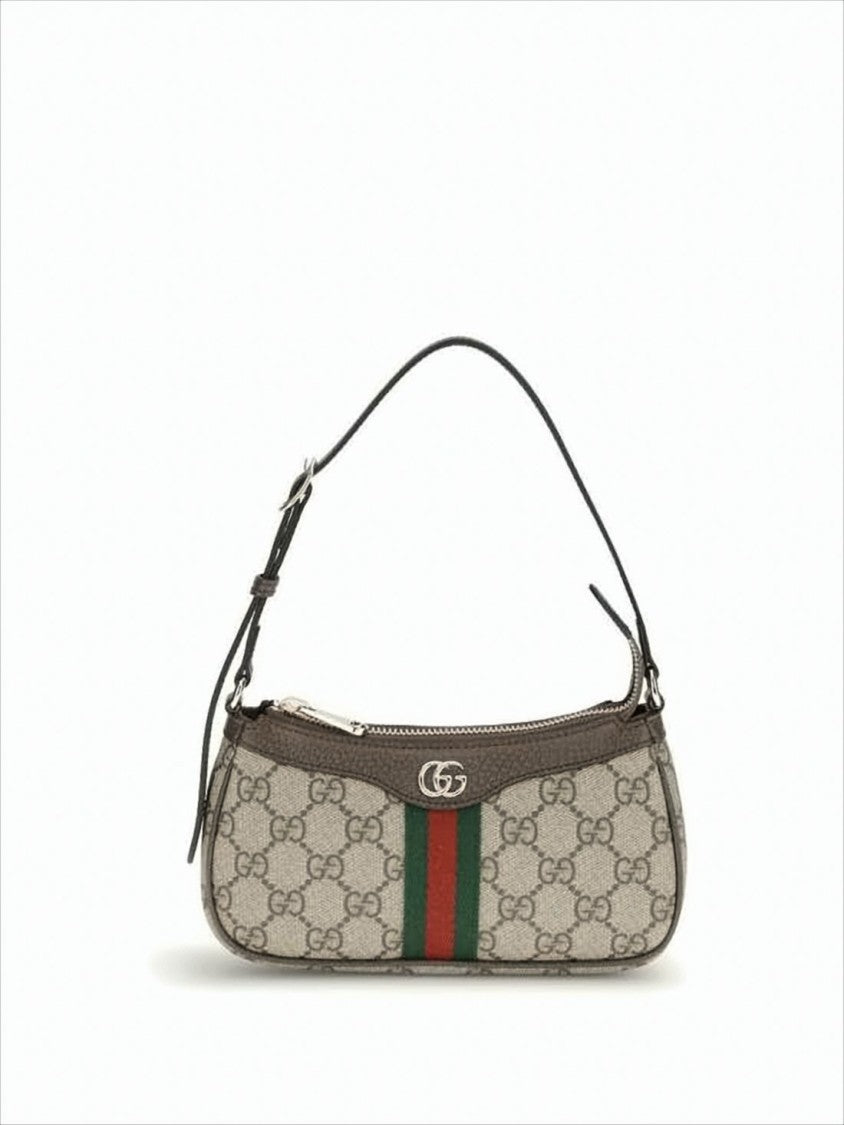Gucci Canvas Monogram Shoulder Bag With Signature Accents