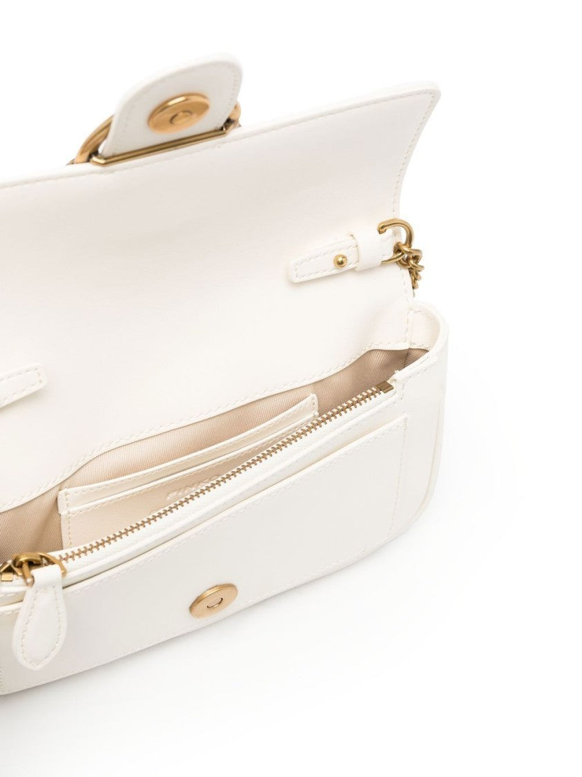 Pinko Silky White Leather Shoulder Bag