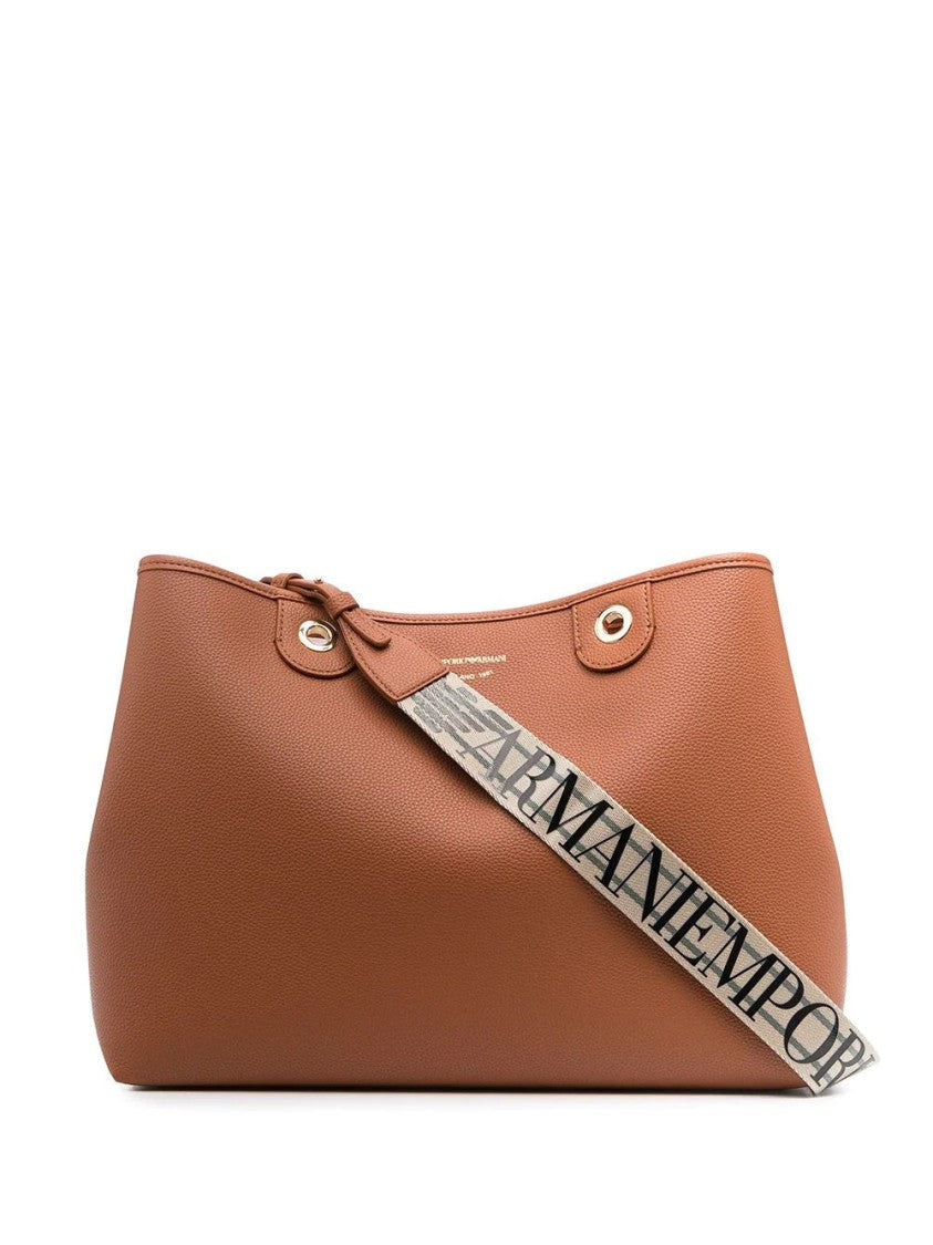 Emporio Armani Textured Brown Tote Bag With Gold-Tone Hardware