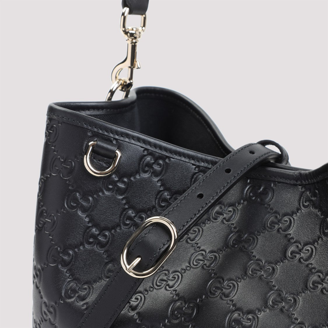 Gucci Black Leather Emblem Bag