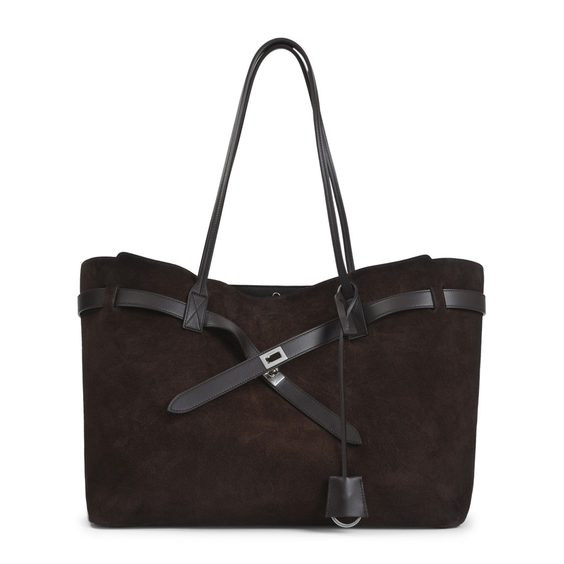 Balenciaga Spacious Brown Suede Shoulder Bag With Crossed Strap