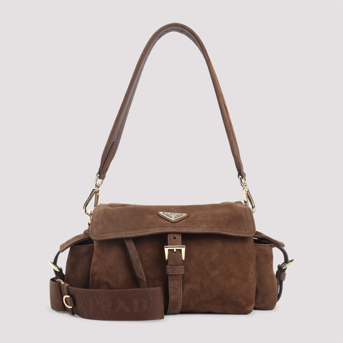 Prada Structured Suede Shoulder Bag With Gold-Tone Hardware