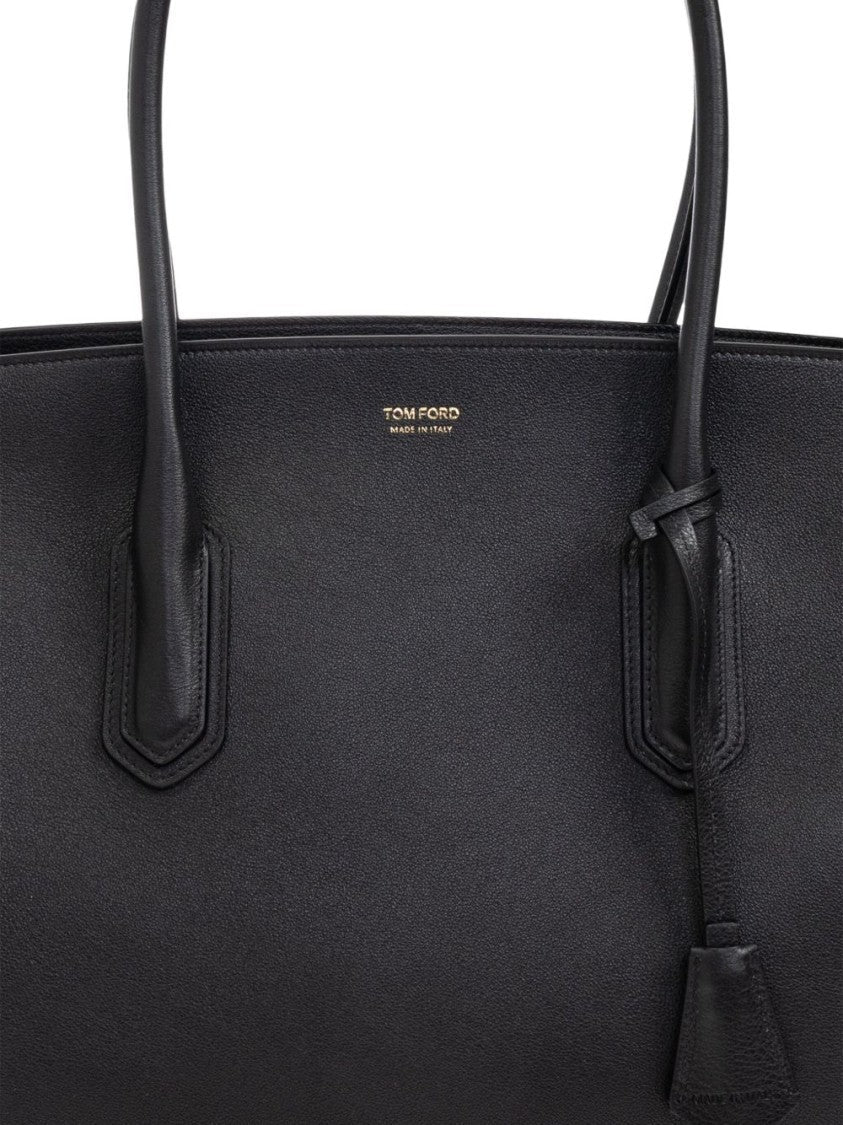 Tom Ford Large Handbag In Hammered Black Leather