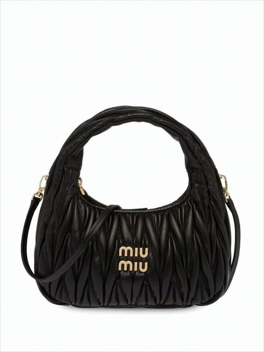 Miu Miu Structured Black Lambskin Tote Bag With Matelassé Texture