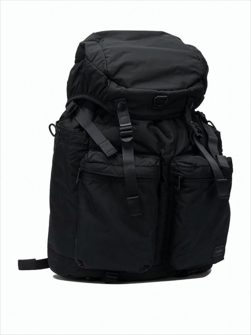 Porter Spacious Black Nylon Backpack With Drawstring Closure
