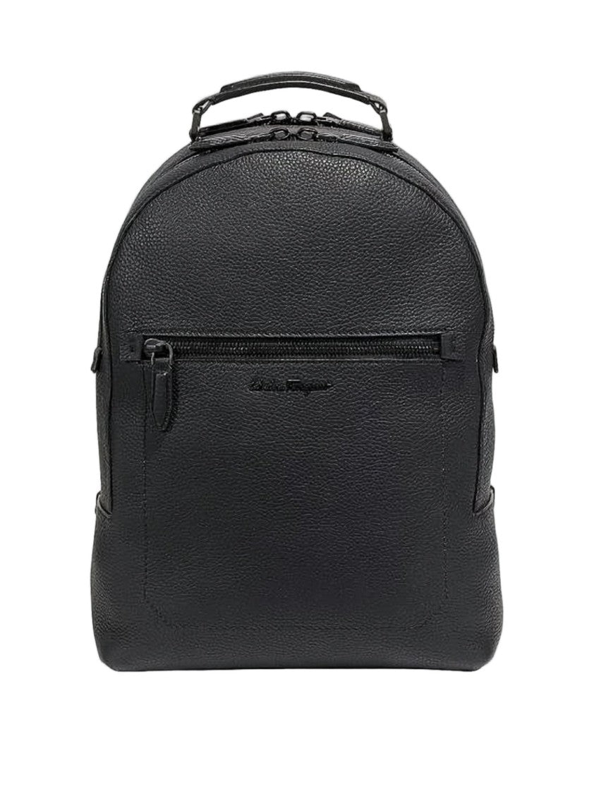 Salvatore Ferragamo Structured Black Calfskin Leather Backpack