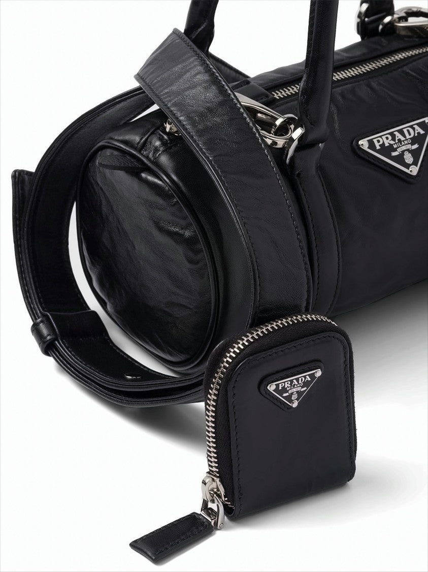 Prada Cylindrical Nappa Leather Tote With Signature Logo