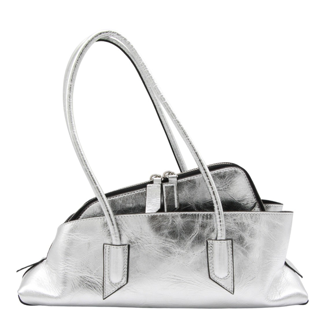 The Attico Metallic Silver Elongated Handbag With Textured Surface
