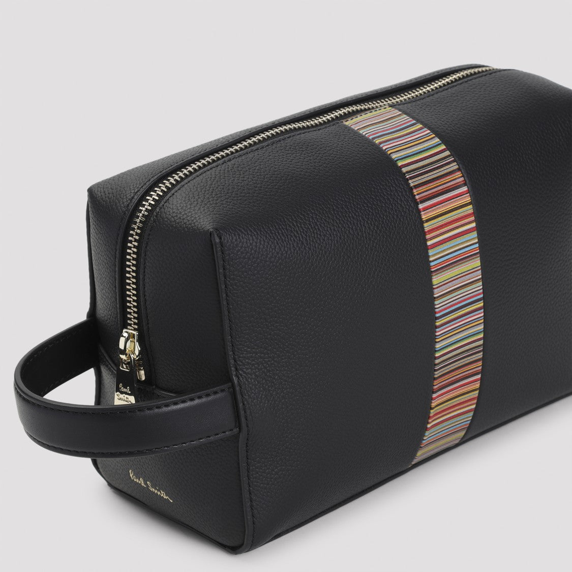 Paul Smith Black Cow Leather Wash Bag With Multicolor Stripes