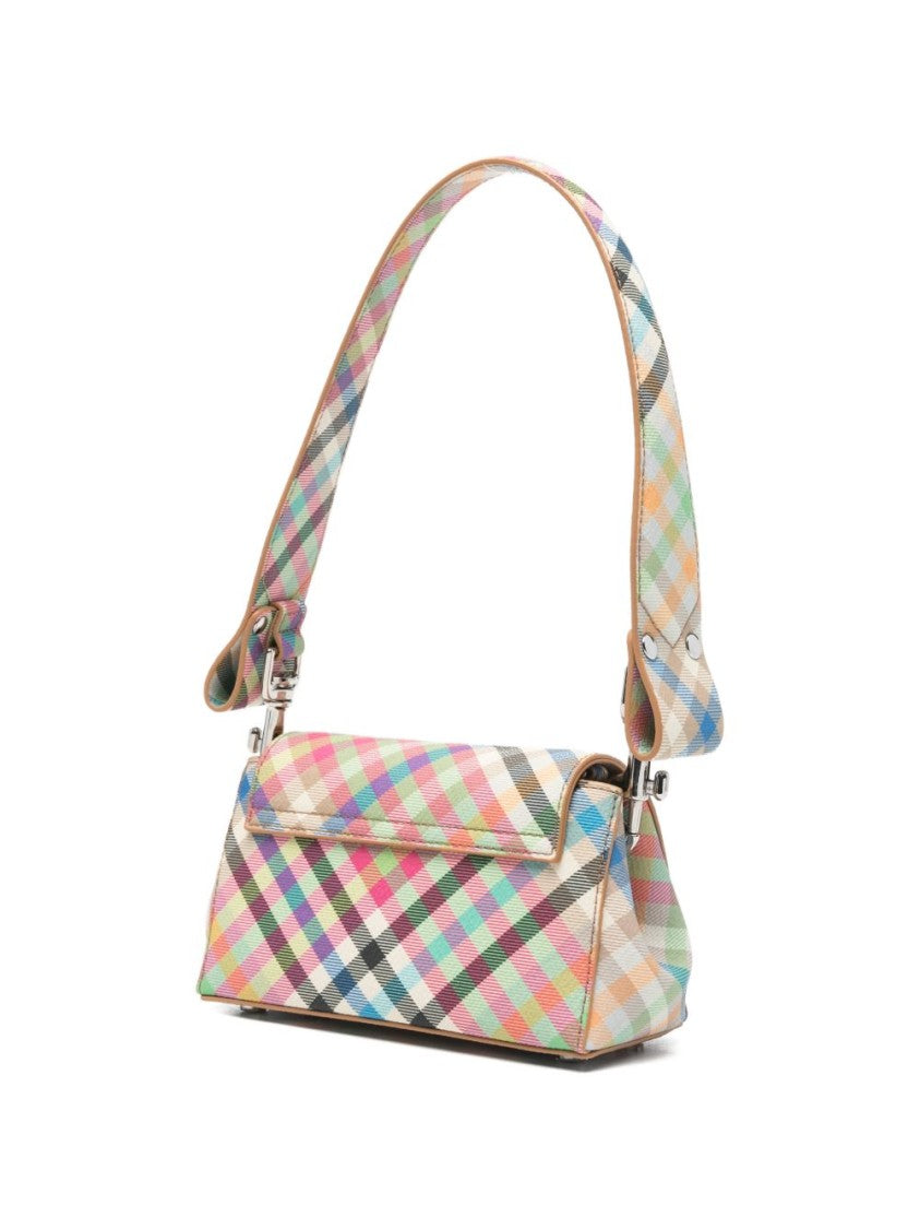 Vivienne Westwood Compact Multicolor Checkered Flap Bag With Metallic Emblem