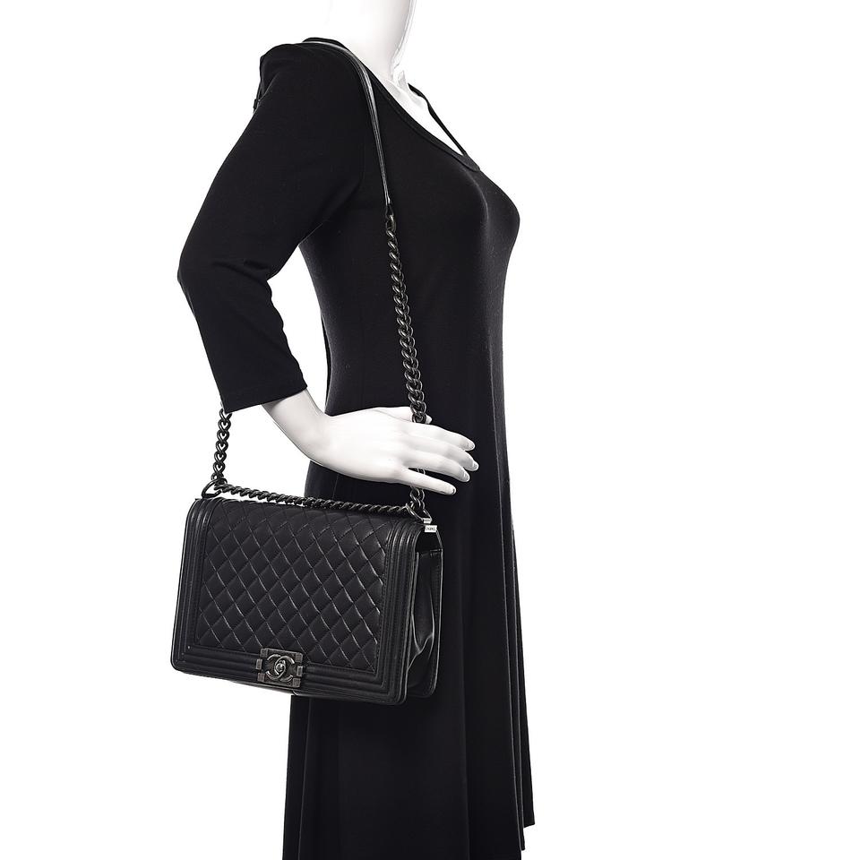 Chanel Boy Quilted New Medium Flap Black Lambskin Leather Cross Body Bag