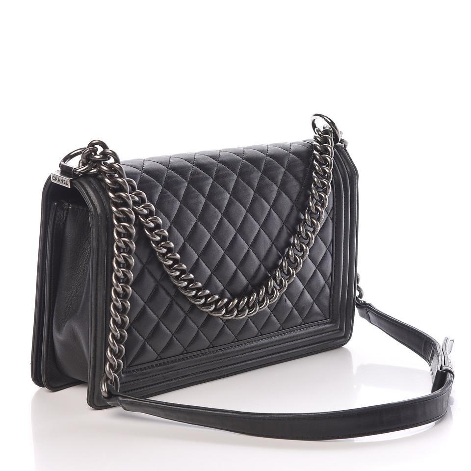 Chanel Boy Quilted New Medium Flap Black Lambskin Leather Cross Body Bag