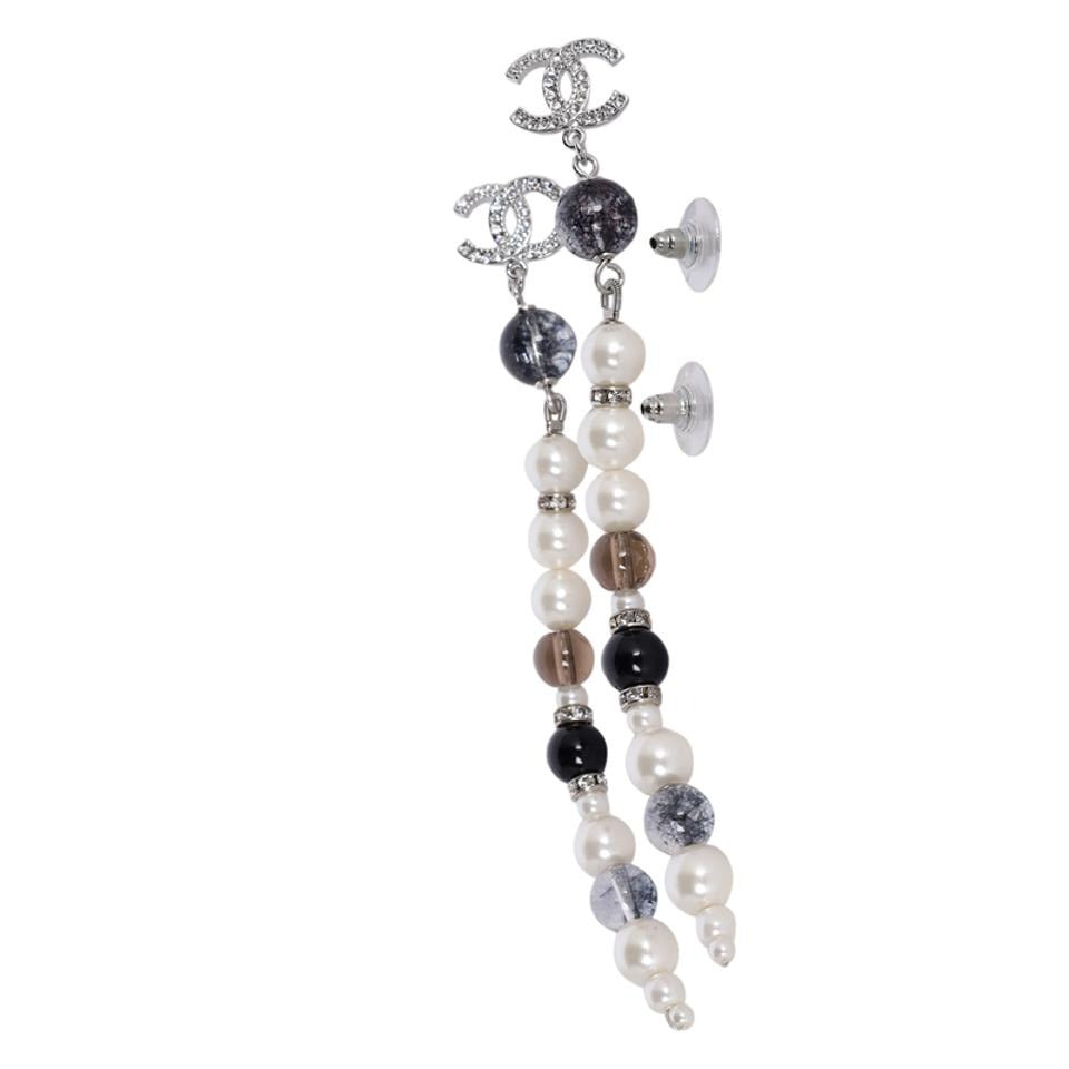 Pearl Rhinestone Dangle Pierced Earrings