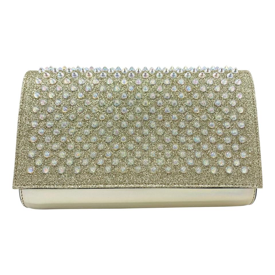 Christian Louboutin Clutch Mini Paloma Studded Glitter Gold Leather Shoulder Bag