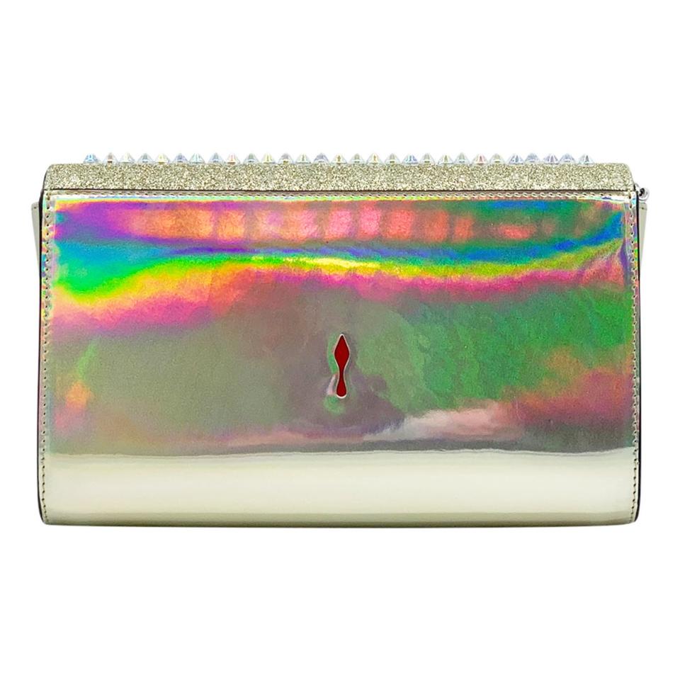 Christian Louboutin Clutch Mini Paloma Studded Glitter Gold Leather Shoulder Bag