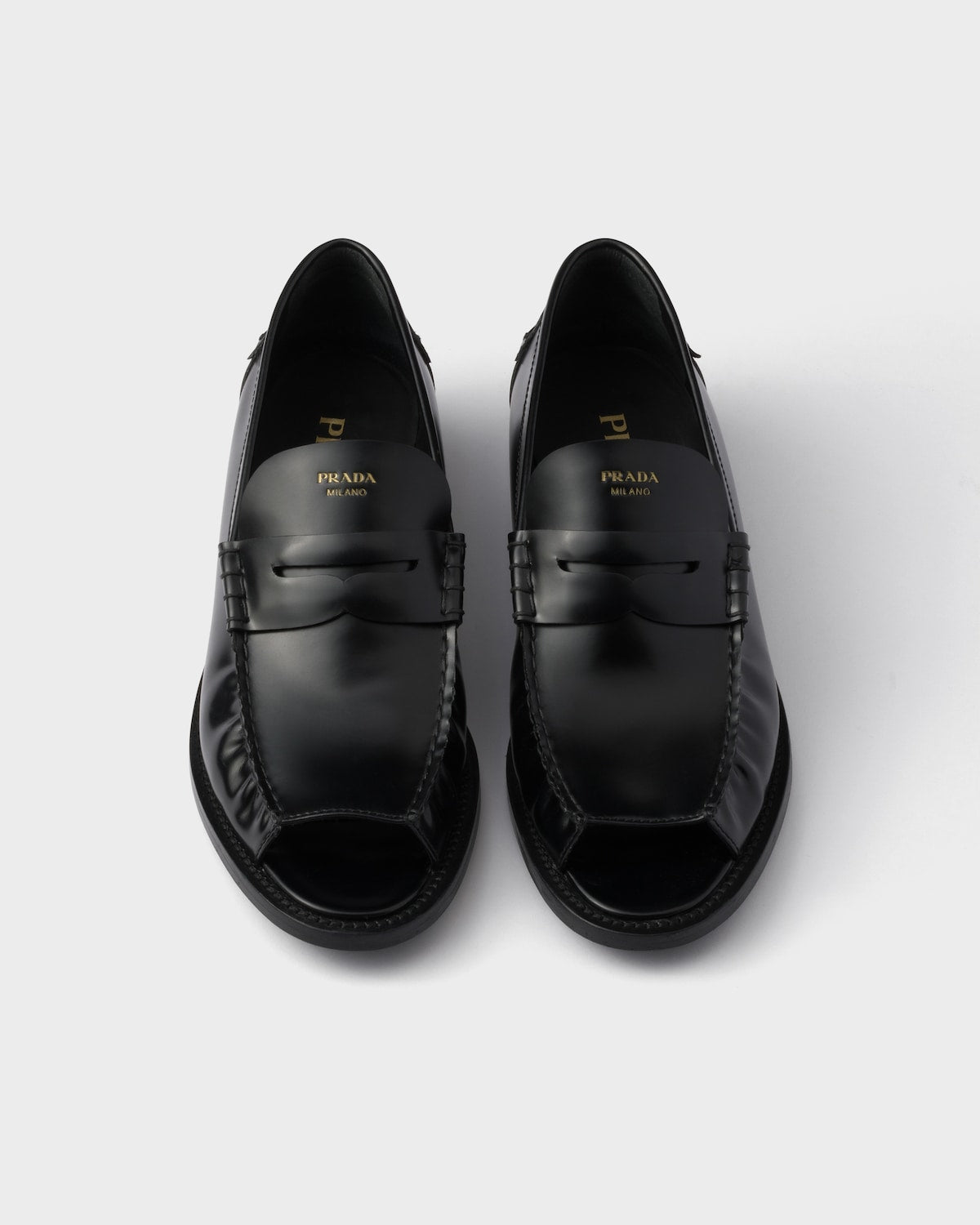 Brushed Leather Peep-Toe Loafers