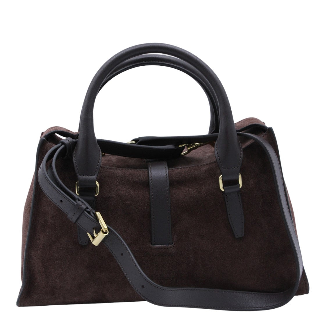 Mulberry Structured Brown Suede Handbag With Gold-Tone Accents