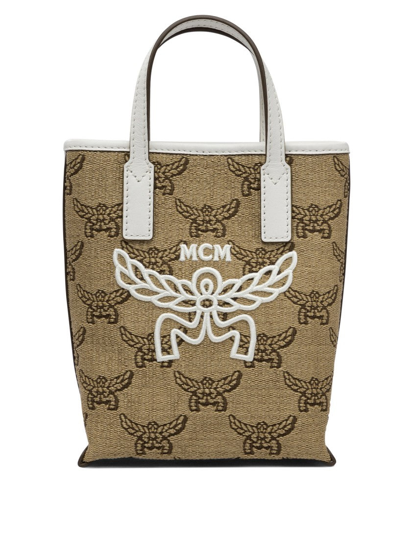 Mcm Structured Beige Handbag With Logo Accents